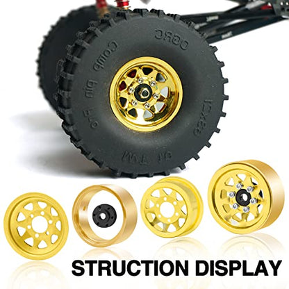 OGRC 1.0" Brass Aluminum Beadlock Wheels for TRX4M SCX24 Crawler (Yellow) | 3.78mm Negative Offset, 22g Wheel Rim for TRX4M SCX24 AX24 1/18 1/24 RC Crawler - color: Yellow