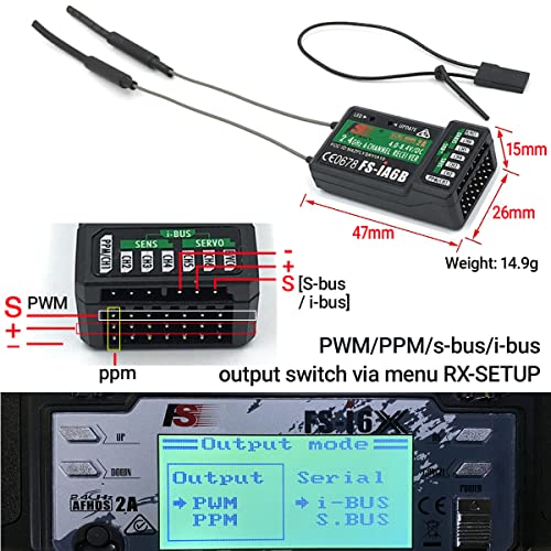 DTXMX Flysky FS-iA6B Receiver 6CH for FS-i6 FS-i6X FS-i6S RC Transmitter | 6 Channels 2.4GHz AFHDS2A Radio | PWM/PPM/i-Bus Output