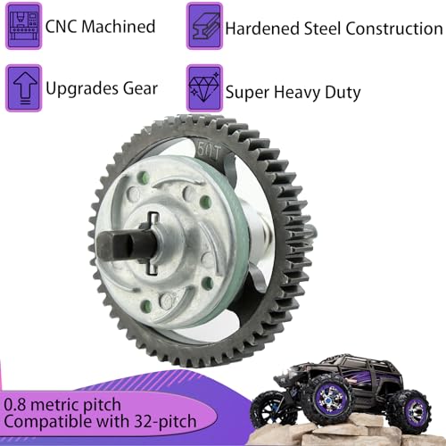 32P Spur Gear, 50T 0.8 Metric Pitch, Compatible with 32-Pitch, Hardened Steel 50 Tooth 0.8M Spur Main Gear for 1/10 TRAXXAS Ford Rustler Slash Stampede 4X4 Arrma, Replace #6842 - size: M0.8-Spur Gear-50T