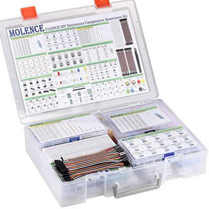 5162pcs DIY Electronics Components Kit Assortment | Resistor, Inductor, Capacitor, LED, Triode, ICS, Diodes, PCB, Potentiometer, Pin Header, Jumper Wire, Terminals, Tactswitch