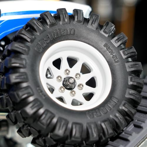INJORA -4.05mm Offset Stamped Steel 1.3" Wheels for 1/24 1/18 RC (White) - color: White