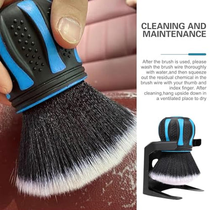 Car Detailing Brush, Ball-Shaped Cleaning Brush with Ultra Soft Dense Bristles, Non-Slip Handle and Storage Rack Design, Universal Multi-Purpose Gap Cleaner for Car Home Office (Blue) - color: Blue