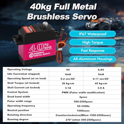 2Pack Servo 40kg Digital Servo High Torque RC Parts for 1/10 Scale RC Cars & Crawlers Slash 4x4 4x4 VXL TRX-4 SCX10 III Everest-10,Steering RC Servo Waterproof (2PCS-40kg-270 Degree)