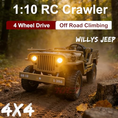 YUCT 1/10 Willys RC Jeep 4x4 Military RC Crawler | Off Road Army Trucks for Adults(Camel with Driver Figure & Machine Gun) - color: Camel
