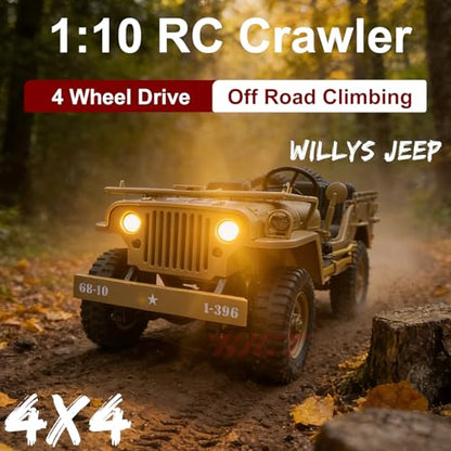 YUCT 1/10 Willys RC Jeep 4x4 Military RC Crawler | Off Road Army Trucks for Adults(Camel with Driver Figure & Machine Gun) - color: Camel
