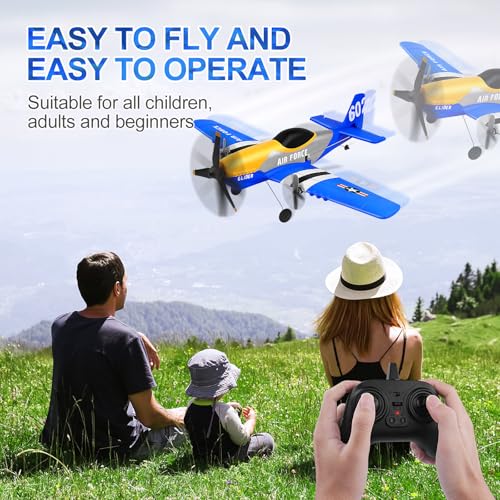P-51D 3-Channel RC Plane with 2 Batteries, Blue | 2.4GHz gyro-stabilized fighter airplane designed for hand launch or ground takeoff by beginners, kids and adults.