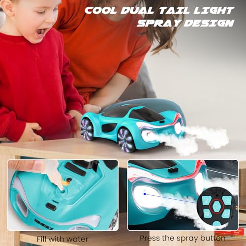 SIMREX Gesture Sensing Remote Control Car with Charging Dock - 360° Rotate Drift RC Stunt Car Toy, 40 Min Playtime, Dual Control, Spray Mist & LED Lights, Birthday Gift for Kids Boys Girls（Blue） - color: Blue