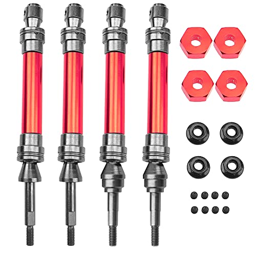 Front & Rear Universal Drive Shaft CVD w/Wheel Hex Hub Compatible with 1/10 Traxxas Slash VXL 4x4 /Stampede VXL 4X4/Hoss VXL 4X4 RC Car Upgrade Part (Red) - color: Red