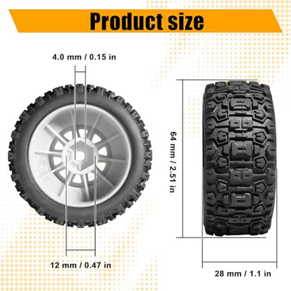 Pre-glued 64mm Wheels &Tires with 12mm Hex for 1/14 Truck, White | Rubber Tire and Nylon Rim for ARRMA Mojave GROM, HPI, Traxxas Slash, Tamiya, Toyota, WLtoy 1/14 1/16 1/18 RC On/Off-Road Car - color: White