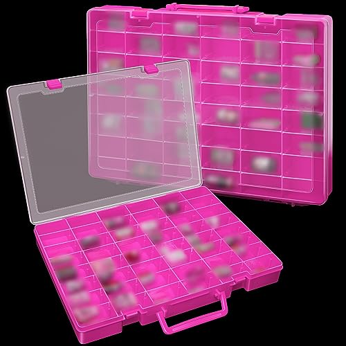 2 Pcs 48 Grids Plastic Bead Organizer Box with Divider, Pink - color: Pink