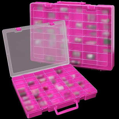 2 Pcs 48 Grids Plastic Bead Organizer Box with Divider, Pink - color: Pink