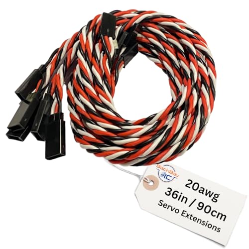 BackBayRC - Twisted 20awg Servo Extension Wire - 100 Strands for RC Vehicles, Drones, E-Bikes - 6 Lengths / 5 Cables per Pack (90CM / 36in / 3ft) - style: 90CM / 36in