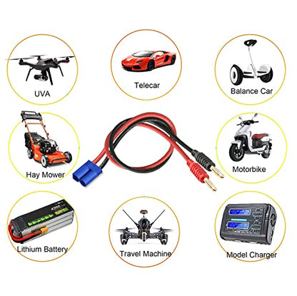 EC5 Connector Plug,EC5 Male to 4mm Banana Connector | Battery Charger Lead Adapter 12AWG 30CM Cable 2 Pack for RC Helicopter Vehicle Toys,Quadcopter Car(2Pack EC5 Banana) - style: EC5 plug connector