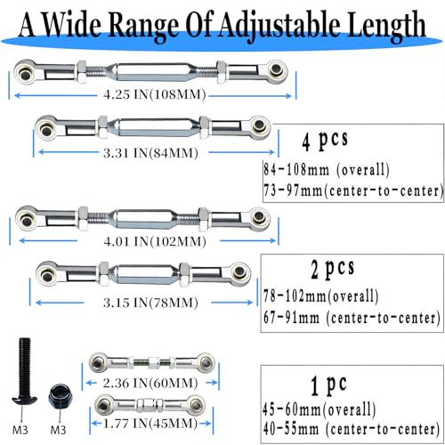 Stainless Steel Turnbuckle Links with Spacers Fit for Slash 4X4(VXL),Adjustable Tie Rods Suitable for 1/10 Traxxas Rustler 4X4 Rustler 2WD Stampede VXL RC Car Upgrade Hops Up Parts，Silver - color: Stainless Steel & Silver