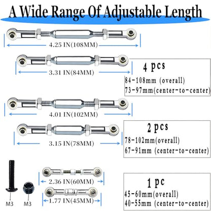 Stainless Steel Turnbuckle Links with Spacers Fit for Slash 4X4(VXL),Adjustable Tie Rods Suitable for 1/10 Traxxas Rustler 4X4 Rustler 2WD Stampede VXL RC Car Upgrade Hops Up Parts，Silver - color: Stainless Steel & Silver