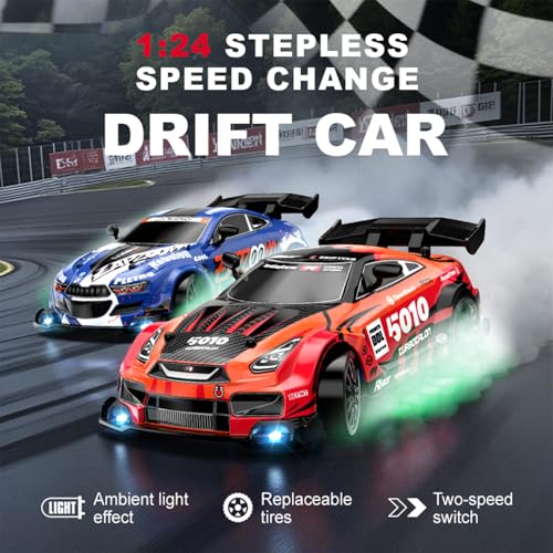 1:24 Scale RC Drift Car 4WD 2.4GHz High Speed Racing Sport Toy Car with LED Lights, Racing and Drift Wheels (E80-Blue) - style: E80-Blue