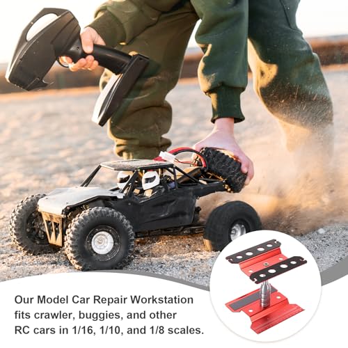 MECCANIXITY 1 Set RC Car Work Stand Lift Lower Aluminum Repair Workstation 360 Degree Rotation for 1/8 1/10 1/16 Scale RC Car Crawler Truck Vehicle (Red)
