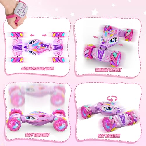 Unicorn Gesture Sensing RC Stunt Car Remote Control Car for Girls | 360°Rotation & 2.4GHz Monster Truck Toys with Light & Music Barbie Style Toy for Girls Age 6-7 8-12+ Years Old Birthday Gift