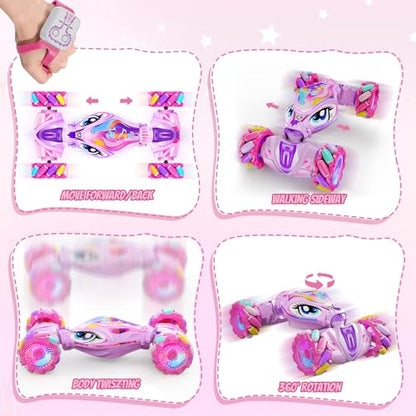 Unicorn Gesture Sensing RC Stunt Car Remote Control Car for Girls | 360°Rotation & 2.4GHz Monster Truck Toys with Light & Music Barbie Style Toy for Girls Age 6-7 8-12+ Years Old Birthday Gift