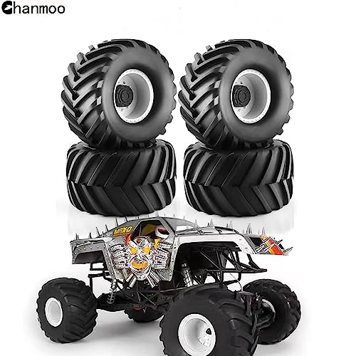 1/10 RC Monster Truck Tires and Hard Plastic Wheels Rims 12mm Hex Rubber Buggy Off Road Tyres with Foam for 1:10 Scale Truck Car Traxxas VXL 2WD Hoss 4x4 HSP HPI Tamiya Kyosho 4PCS (White) - color: White