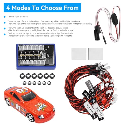 12 RC Car Headlights Taillight Flashing Light System Smart Simulation RC Truck Led Lights Lamp Kit for Tamiya/HSP CC01 1/10 1/8 Cars, Crawler, Off-Road, Sport Racing, Steering, Brake