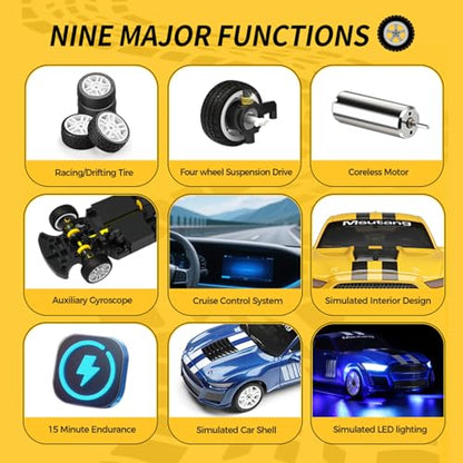 GoolRC WLtoys K4308 RC Drift Car, 1:43 Scale Remote Control Car, 4WD Full Proportional Mini RC Cars with Gyroscope, LED Lights, High Speed Racing Vehicle for Adults (Yellow) - color: Yellow