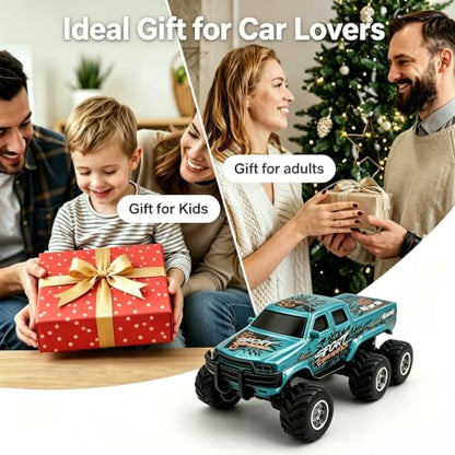 haomsj 1/64 Mini Rc Monster Truck 6x6 Off Road Remote Car for Kids & Adults | Sturdy Metal Car|3 Speeds|2.4G Flexible Remote Control|Long Lasting|Fast Charge|All-Terrain|Gift for Boys Age 3-12 - color: Green