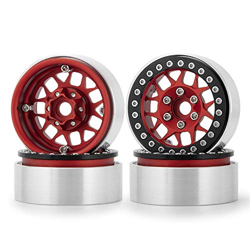 MOHERO Aluminum 1.9'' Alloy Beadlock Wheel Rims for 1/10 RC Axial SCX10 SCX10-II SCX10-III TRX4 CC01 D90 TRX4 Crawler Car Pack of 4 (Red+Black) - color: Red+black
