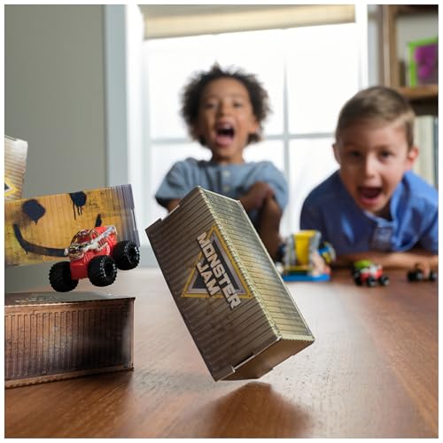 Monster Jam Mini Jams Earthshaker Boneyard Blaster Mega Frenzy Playset | 10 Mini Toy Trucks, Grave Digger, Blue Thunder & More, Hit Targets & Obstacle Courses, Pretend Play Gifts for Kids Ages 3+ - style: Mini Jams 10-Pack Playset