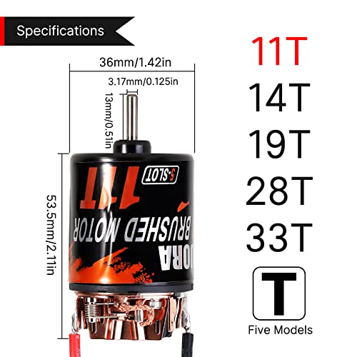 INJORA 540 Brushed Motor Waterproof 5-Slot 11T for 1/10 Scale RC Model Car Crawler Truck Buggy (INM10) - size: 11T