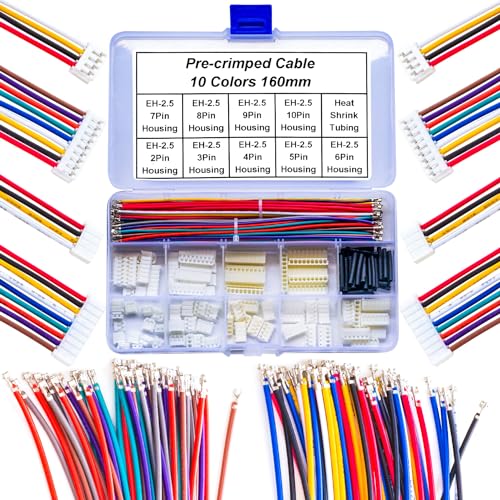 JST 2.54mm Connector with 22AWG Pre-Crimped Wire Kit, JST EH 2.54 2.54MM 2Pin 3Pin 4Pin 5Pin 6Pin 7Pin 8Pin 9Pin 10Pin Housing with 22AWG Wires for PCB Board & Electronics (JTS-2.5-EH) - size: 2.5MM-EH