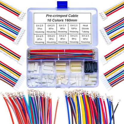 JST 2.54mm Connector with 22AWG Pre-Crimped Wire Kit, JST EH 2.54 2.54MM 2Pin 3Pin 4Pin 5Pin 6Pin 7Pin 8Pin 9Pin 10Pin Housing with 22AWG Wires for PCB Board & Electronics (JTS-2.5-EH) - size: 2.5MM-EH