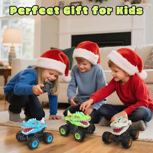 Dinosaur Remote Control Car, 2.4GHz Monster Truck Toys Rechargeable RC Cars 1:24 Scale RC Truck with LED Light Movable Mouth, Dinosaur Cars Toys for Kids Boys 6-8 8-12 Birthday Gift, Green - color: Green