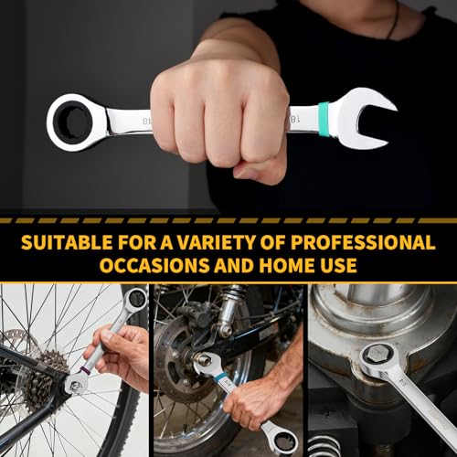 GRENPRO 23PC Ratcheting Combination Wrench Set SAE Metric Mechanic Tools | 1/4"-3/4"&6-18MM with Bolt Gauge, CR-V Steel 72-Tooth 5-Degree Swing 12Pt, Color Rings, Roll Pouch for Auto & Home Repair - style: 23PCS Ratcheting Wrench Set Metric&SAE With Color