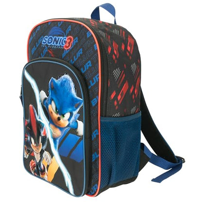 AI ACCESSORY INNOVATIONS Sonic The Hedgehog 3 Movie Backpack for Boys & Girls, Bookbag featuring Sonic & Shadow, Schoolbag with Adjustable Shoulder Straps & Padded Back,16 Inch - color: Black/Blue