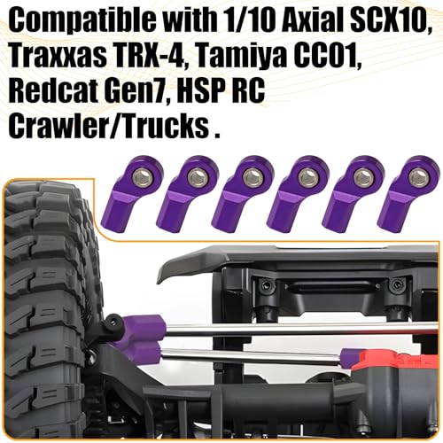 6PCS M3 Tie Rod End Joint Bend Ball Head Holder Linkage Aluminum 4.8mm Ball Cup Compatible with 1/10 Axial SCX10, Traxxas TRX-4, Tamiya CC01, Redcat Gen7, HSP RC Crawler/Trucks (Purple) - color: Purple