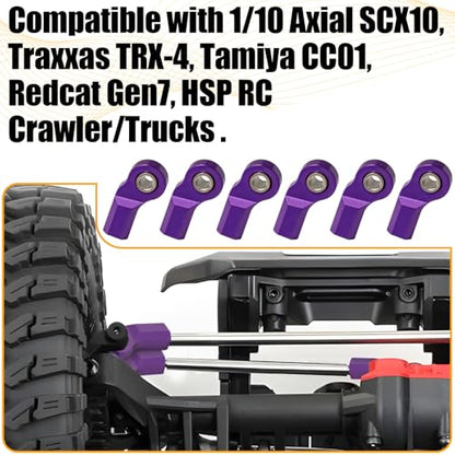 6PCS M3 Tie Rod End Joint Bend Ball Head Holder Linkage Aluminum 4.8mm Ball Cup Compatible with 1/10 Axial SCX10, Traxxas TRX-4, Tamiya CC01, Redcat Gen7, HSP RC Crawler/Trucks (Purple) - color: Purple