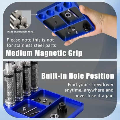 Magnet Tool Tray Aluminum Alloy Screw Tray with Tool Holder RC Parts Fixing for 1/10 RC Cars, Drones, Phone, Computer, Eyeglass, Electronic Multi-Compartment Anti-Loss Organizer Storage Box(Blue) - color: Blue