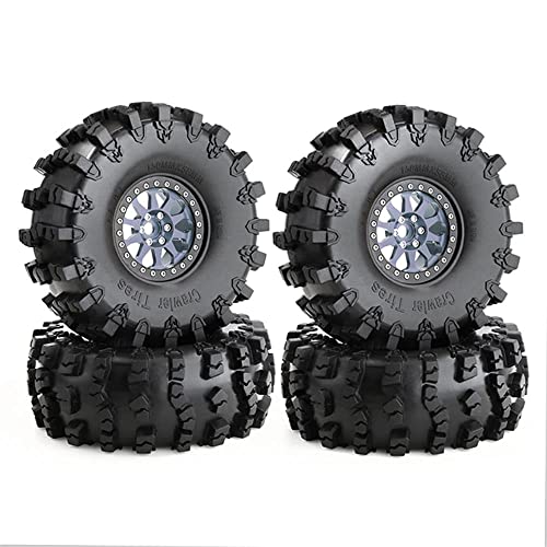 2.2 RC Crawler Tires OD 5.91'' and Beadlock Wheels Rims (Titanium) | Soft Rubber Mud All Terrain Tyres For 1/10 1/8 Crawler Car Truck Traxxas TRX4 Axial SCX10 II Tamiya Gen8 4PCS - color: Titanium