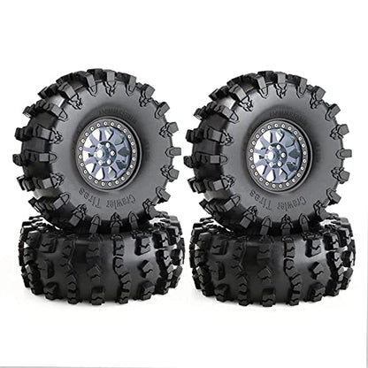 2.2 RC Crawler Tires OD 5.91'' and Beadlock Wheels Rims (Titanium) | Soft Rubber Mud All Terrain Tyres For 1/10 1/8 Crawler Car Truck Traxxas TRX4 Axial SCX10 II Tamiya Gen8 4PCS - color: Titanium