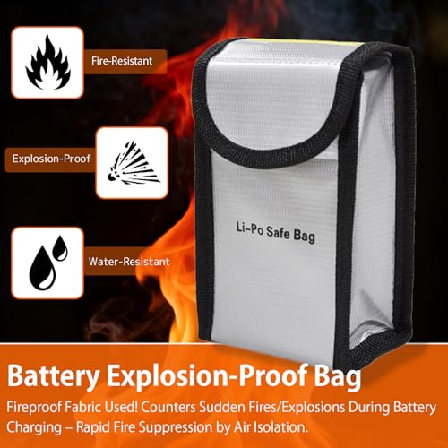 Fireproof Explosion proof Lipo Bag, Fire Retardant Battery Bags for Charging and Storage, 5.5x3.5x2.1 inches