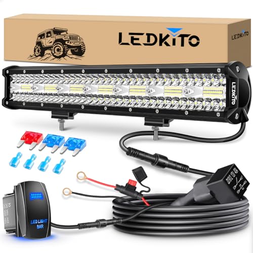 20 Inch LED Light Bar Spot Flood Combo 280W with Wiring Harness Kit | Triple Row LED Off Road Driving Work Light Bars Kit with 3Pin Rocker Switch for Je-ep Trucks SUV Pickup Tractor Golf Ford GMC - size: 20 Inch LED Light Bar Kit