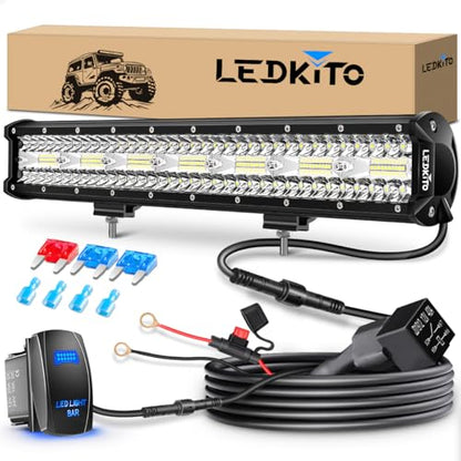 20 Inch LED Light Bar Spot Flood Combo 280W with Wiring Harness Kit | Triple Row LED Off Road Driving Work Light Bars Kit with 3Pin Rocker Switch for Je-ep Trucks SUV Pickup Tractor Golf Ford GMC - size: 20 Inch LED Light Bar Kit
