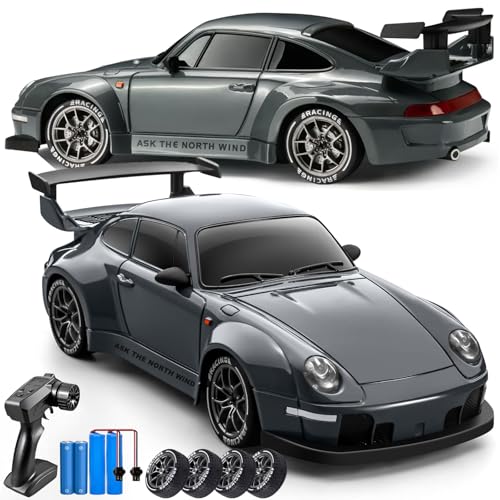 RC Drift Car, 1:24 Scale Remote Control Vehicle with LED Lights,Drifting Tires＆Two Batteries, Racing Sports Toy Idea Gift for Adults Boys Girls and Kids - color: Dark Gray