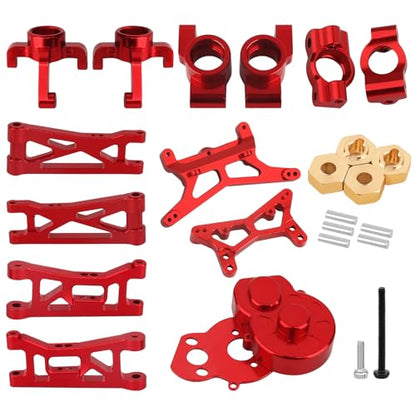 8 Sets Aluminum Steering Knuckles, C Hubs Front Rear Shock Mount Suspension Arms Transmission Cover Wheel Hex for 1/24 Buggy Losi Micro-B Upgrade (red)-964 - color: Red
