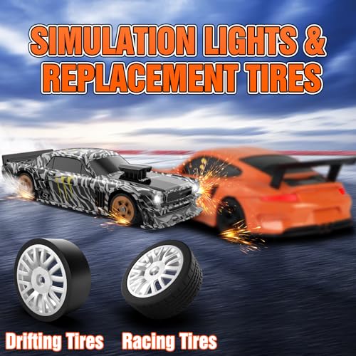 RC Drift car, 1/43 Mini Rc Drift car with Gyroscope, 2.4GHz Full Proportional Remote control Cars, 4WD High Speed Racing with Lights, Racing Tires, Model Cars Gift for Adults, Kids, Boys, Girls - color: Orange