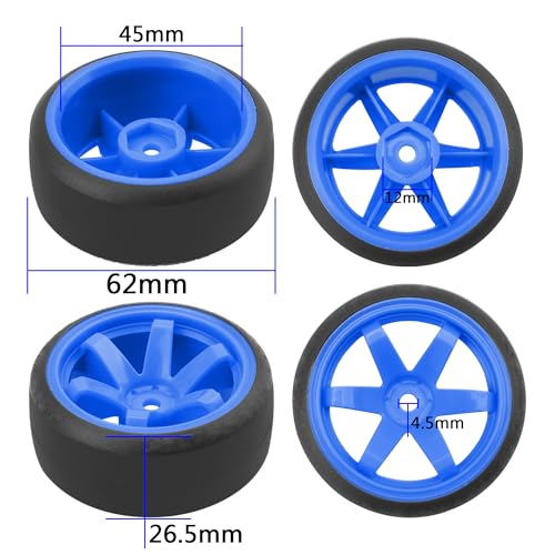 ShareGoo 4PCS/Set 1/10 Drift Car Tires,62mm Hard Plastic Tires & Wheel Rims 12mm Hex Compatible with Traxxas HSP Tamiya HPI Kyosho Wltoys RC 1/10 On Road Drift Drifting Car (Blue) - color: Blue