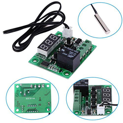 FainWan 2pcs W1209 12V DC Digital Temperature Controller Board Micro Thermostat -50-110°C Electronic Module Switch with 10A One-Channel Relay and Waterproof Compatible with Ar-duino Rasp-Berry Pi