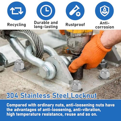 80 Pack 304 A2-70 M8 Nylon Lock Nuts | 80 Pack 304 A2-70 Stainless Steel M8 Nylock Nuts, Anti-Loose, for Medium Duty Industrial & Home Fastening - color: Silver, size: M8