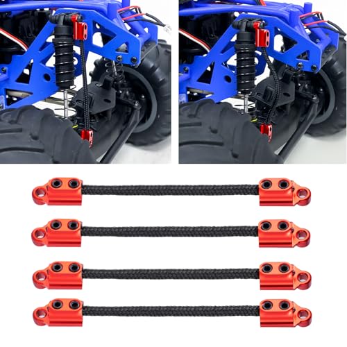 Front & Rear Suspension Travel Limit Straps for LOSI 1/18 Mini LMT Monster | 4PCS RC Shock Absorber Protection Straps,Aluminum & Nylon, 64mm C-C - color: Red